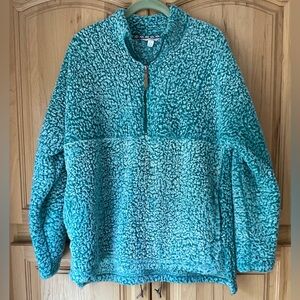 Blue Cowl Neck Sweater with Plush Texture